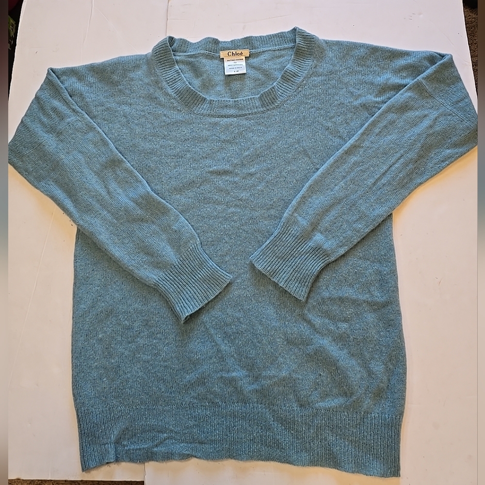 Chloe 100% Cashmere Womens Ribbed Crewneck Sweater Size M